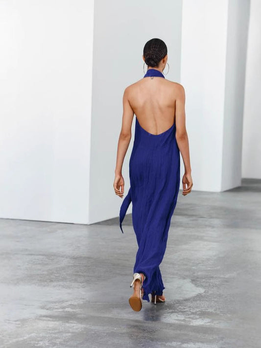 Blue Halter Neck Maxi Dress