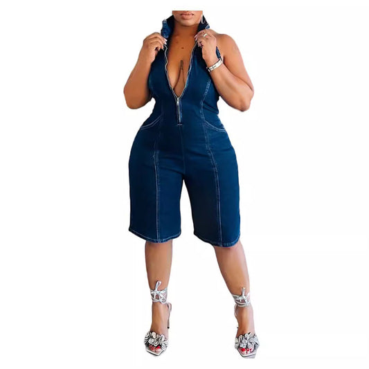 Denim halterneck jumpsuit