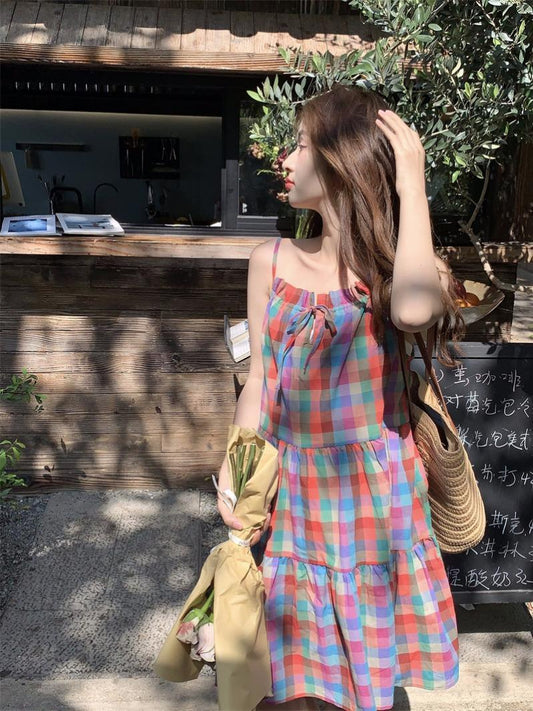 Sweet Colorful Plaid Dress