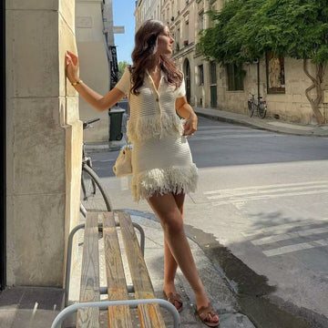 Cream knitted two-piece suit