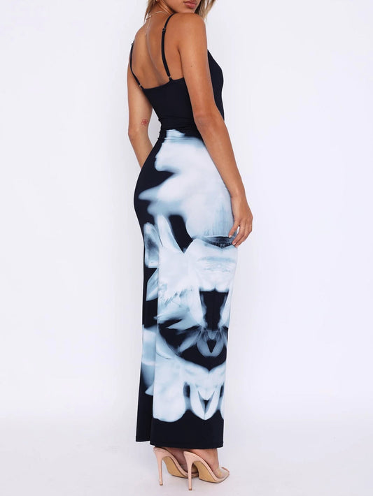 White floral print spaghetti strap maxi dress