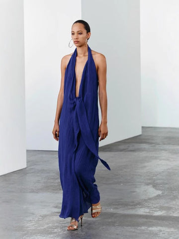 Blue Halter Neck Maxi Dress
