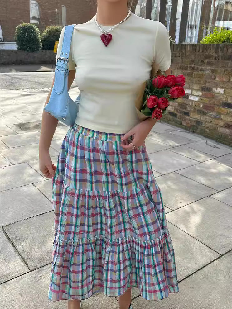 Holiday Style Ruffled Plaid Skirt