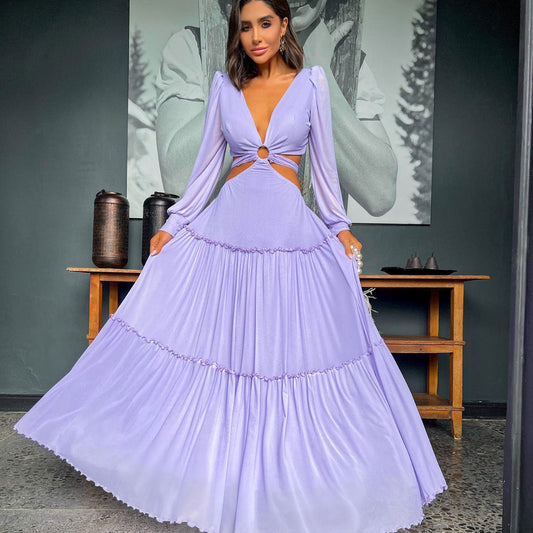 Lavender Cutout Long Sleeve Maxi Dress