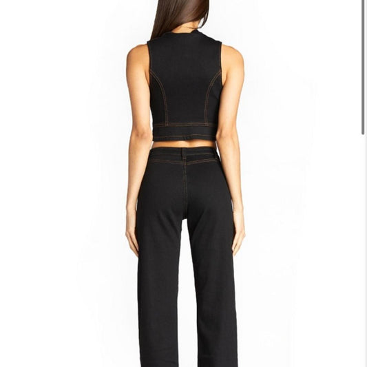 Denim Embroidered Two Piece Set