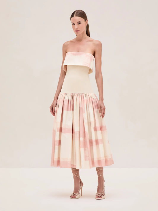 Strapless Midi Dress with Geometric Print