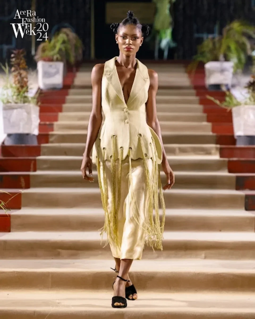 Beige Fringed Vest & Midi Skirt Set