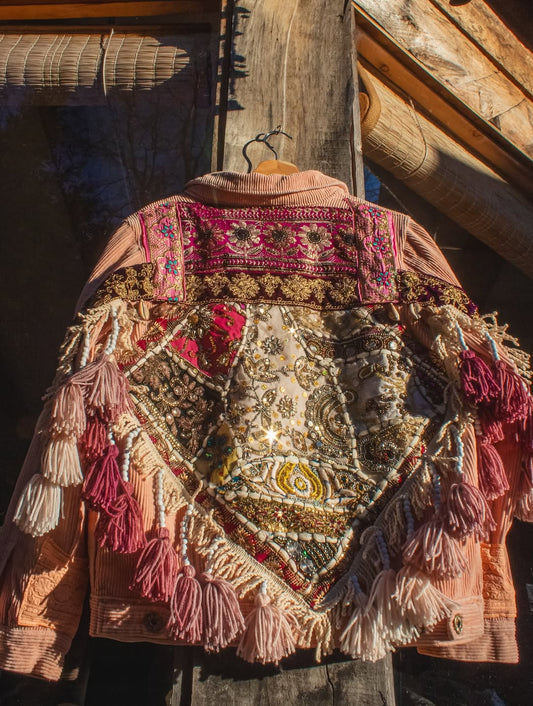 Peach - Colored Corduroy Embroidered Jacket
