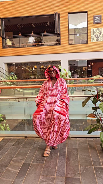 Red and White Striped Hooded Kaftan