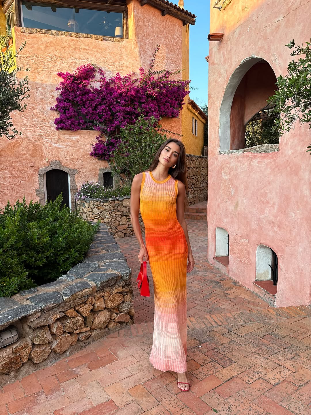 Orange Ombre Knit Maxi Dress