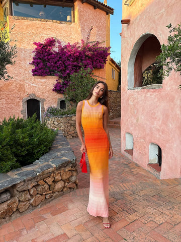 Orange Ombre Knit Maxi Dress