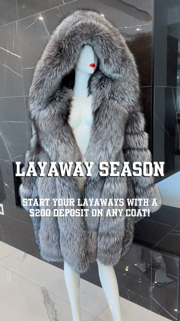 Gray Fox Fur Hooded Coat