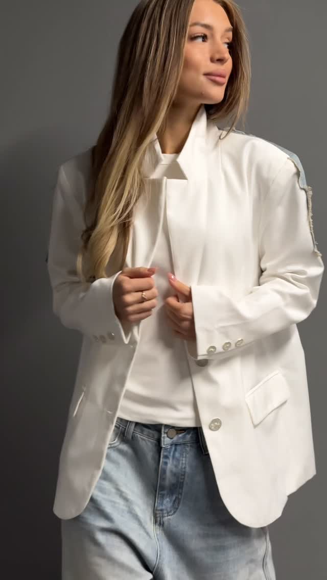 White blazer with denim back detail