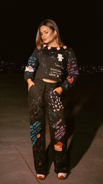 Embellished Graphic - Print Sweatsuit Set