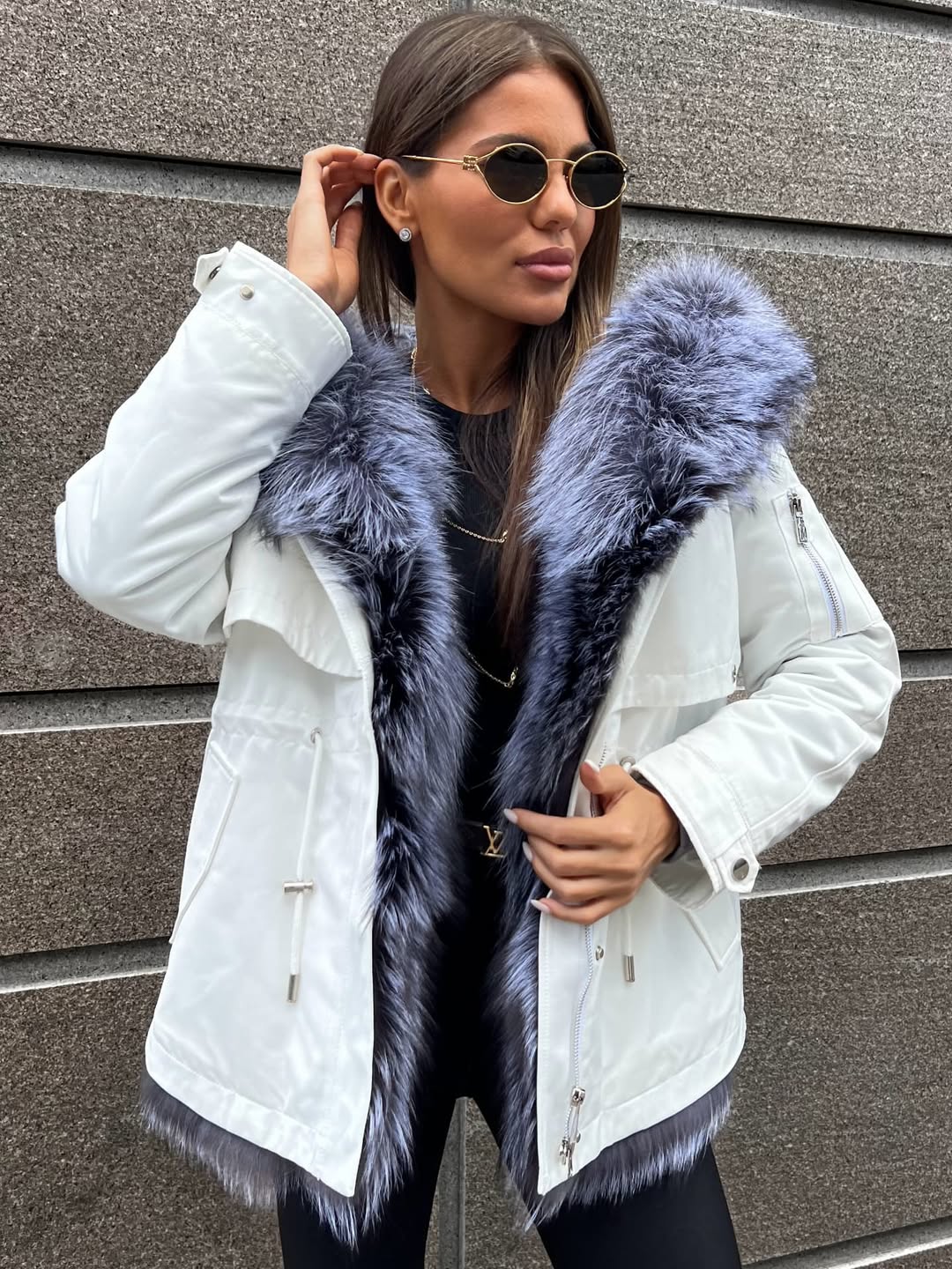 White Parka with  Fur Trim