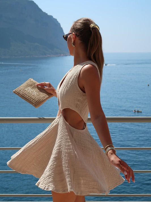 Beige Cut - out Sleeveless Mini Dress