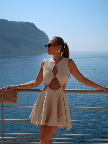 Beige Cut - out Sleeveless Mini Dress