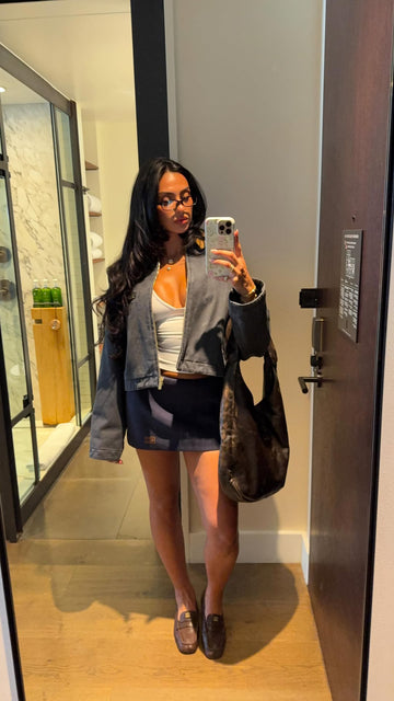 Cropped Leather Jacket with Faux Fur Collar