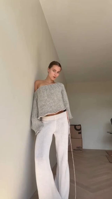 White Wide - Leg Knit Trousers