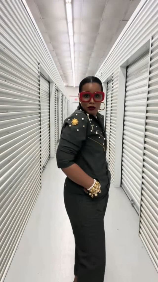 Olive Green Embellished Utility Jumpsuit