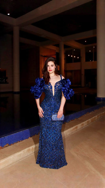 Royal Blue Sequined Evening Gown