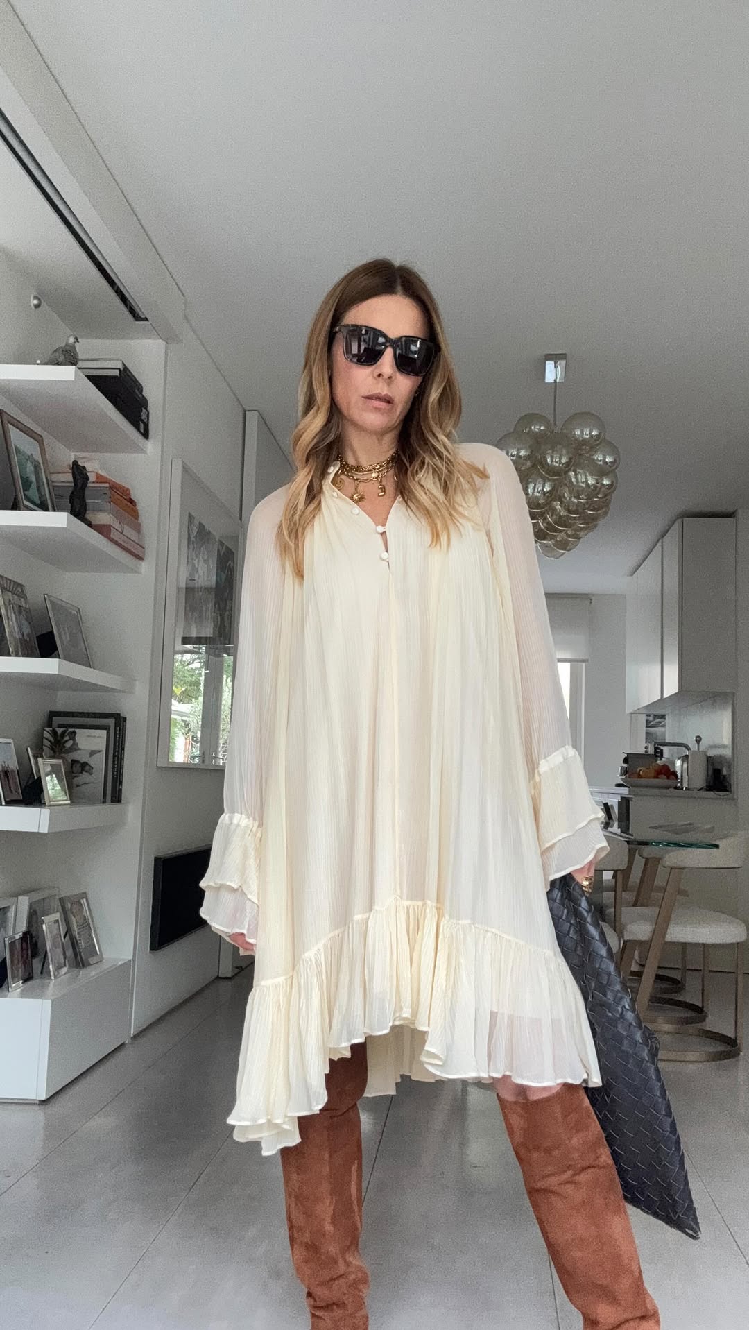 Cream Ruffled Chiffon Dress