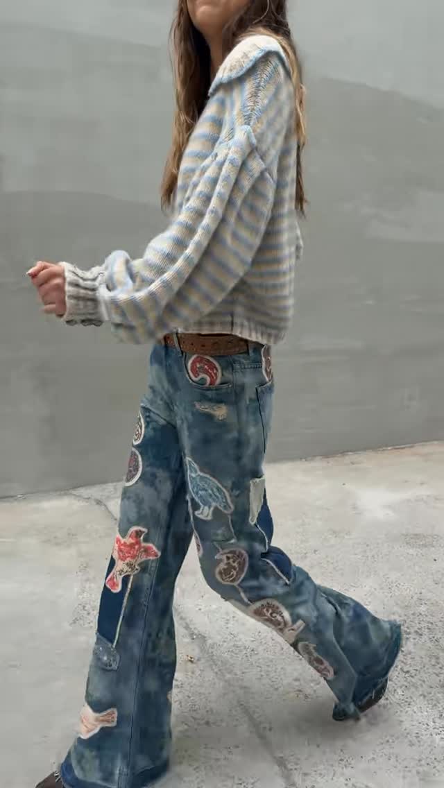 Embroidered Patchwork Flared Jeans