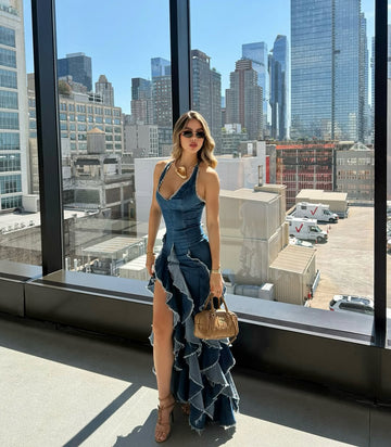 Ruffled  Denim Maxi Dress