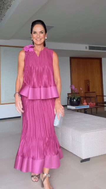Magenta Pleated Two-Piece Dress