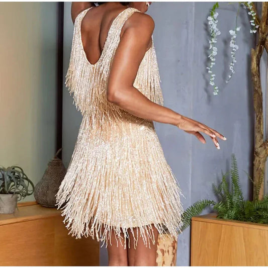 Sexy Tassel Sequined Mini Dress