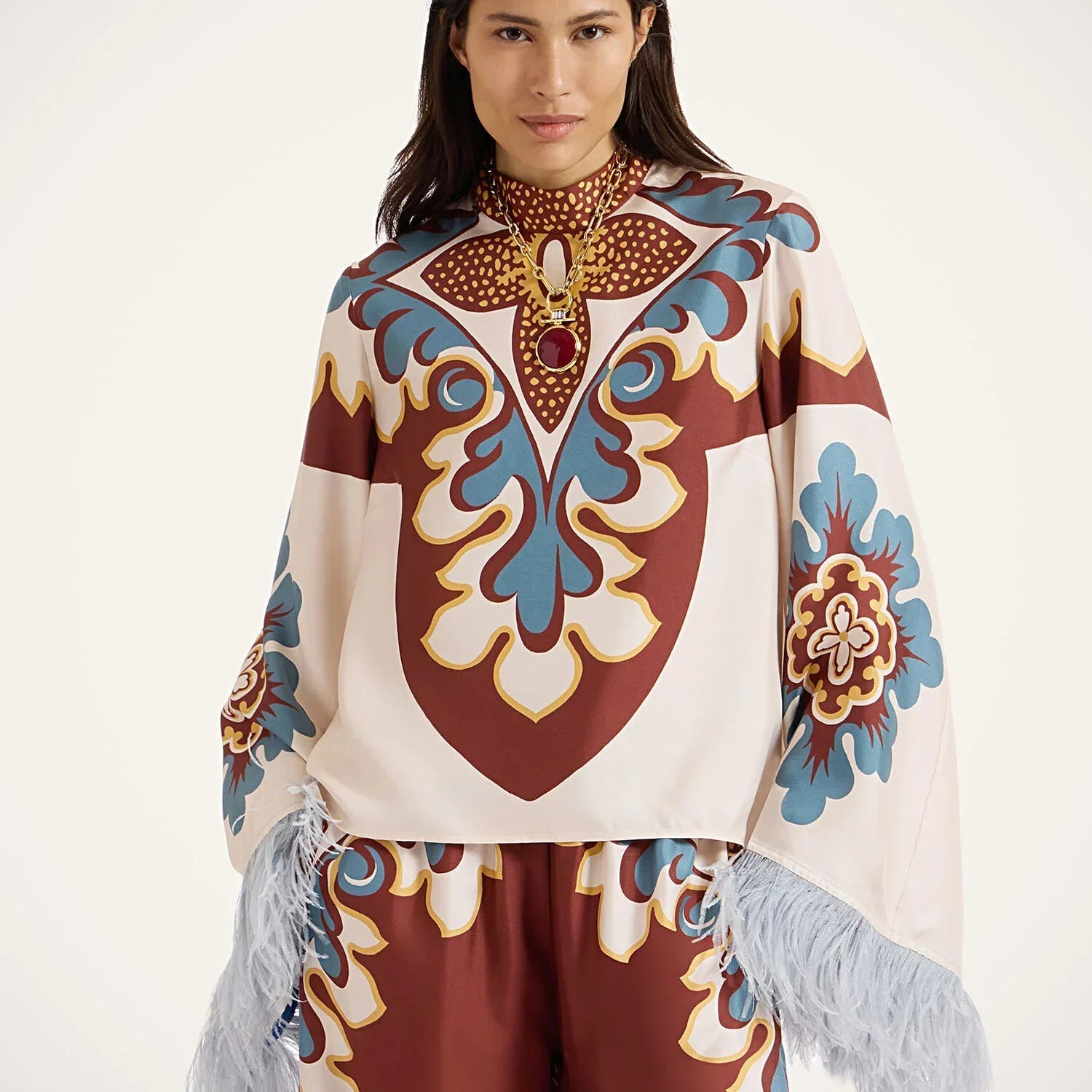 Floral - Patterned Top and Wide - Leg Pants Set