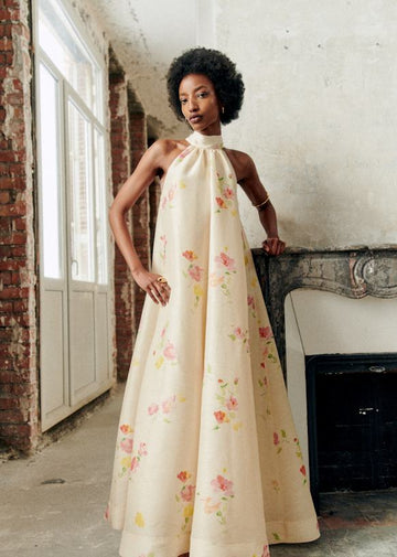 Floral - Printed Halter Neck Maxi Dress