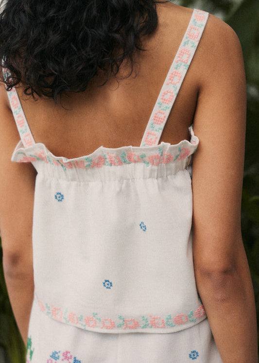 Embroidered Floral Two - Piece Set