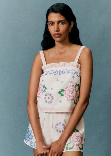 Embroidered Floral Two - Piece Set