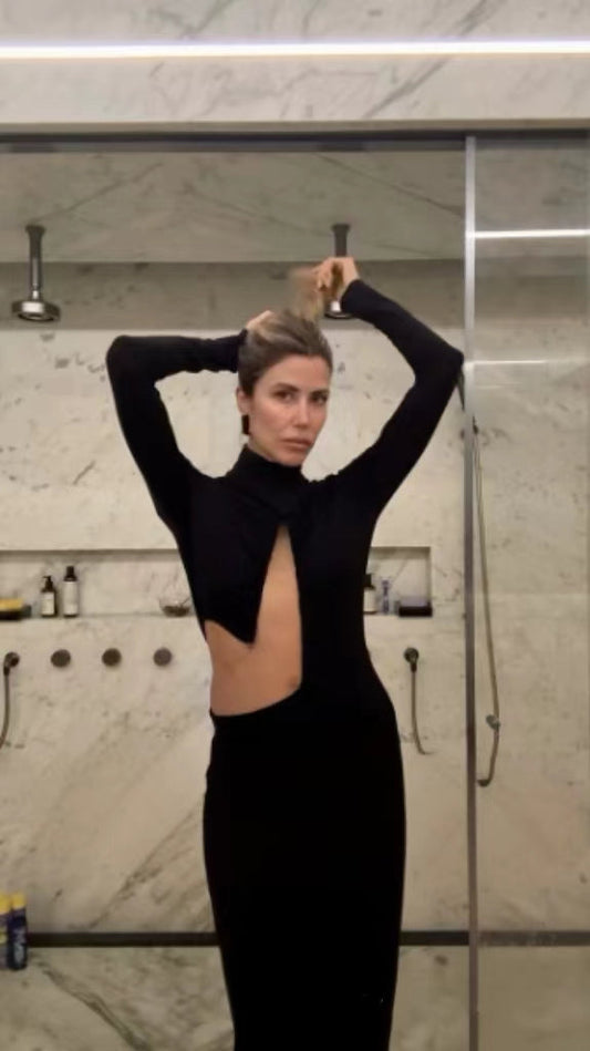 Black Cut - Out High - Neck Midi Dress