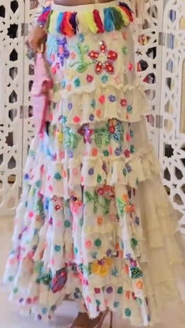 Colorful Embroidered Tiered Maxi Skirt