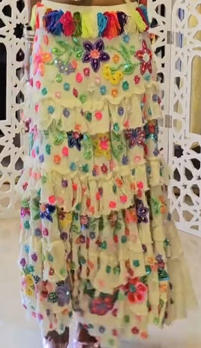 Colorful Embroidered Tiered Maxi Skirt