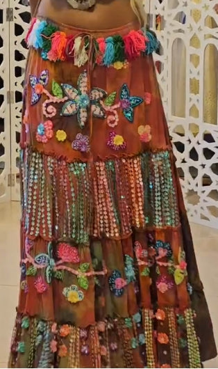 Bohemian Tiered Maxi Skirt with Colorful Embroidery