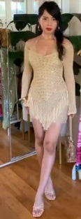 Beige Crochet Fringe Mini Dress