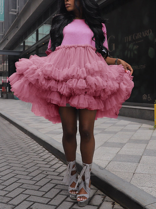 Gray Tulle - Ruffle Midi Dress