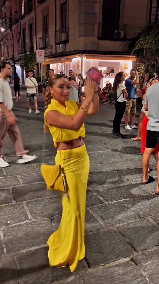 Yellow Sleeveless Crop Top and Maxi Skirt Set