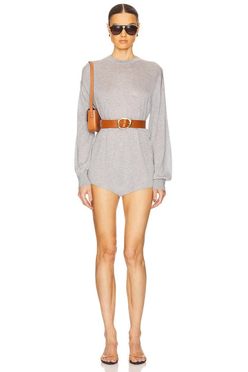 Gray  Long - Sleeve Romper