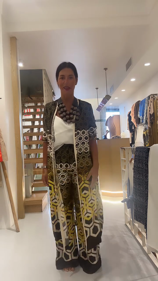 Geometric Print Kimono Set