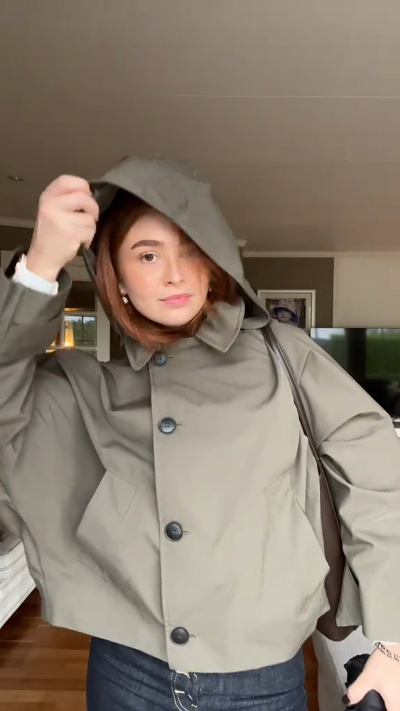 Olive Green Hooded Cropped Trench Coat