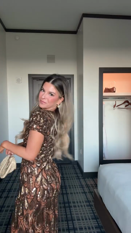 Bronze Sequined Plunge V Gown