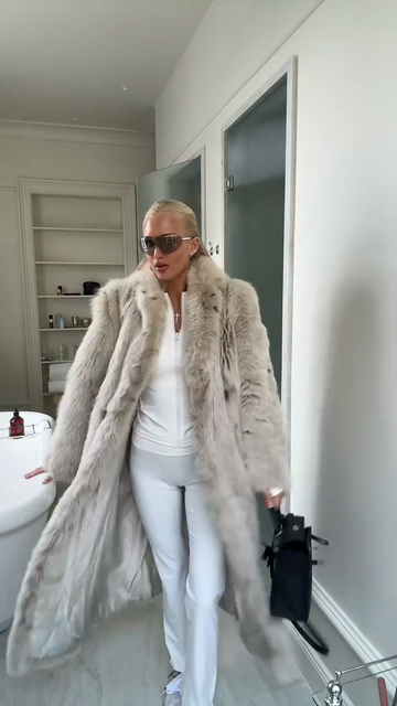 Beige Faux Fur Long Coat