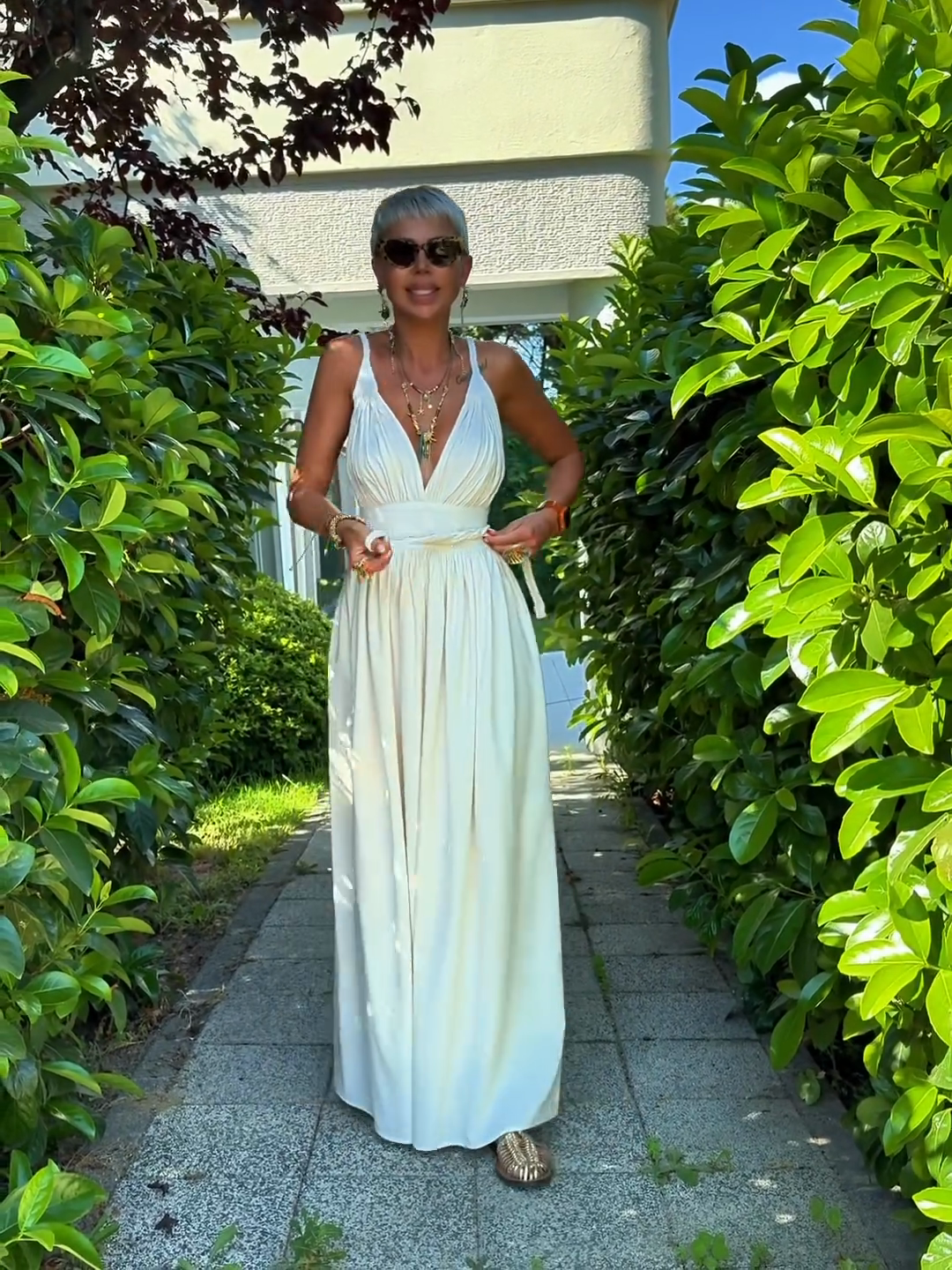White V - Neck Maxi Dress