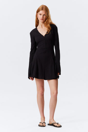 Black Long - Sleeve V - Neck Mini Dress