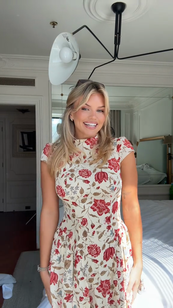 Floral High - Neck Midi Dress