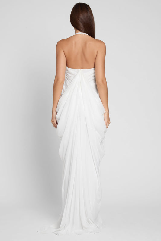 White Halter - Neck Maxi Dress